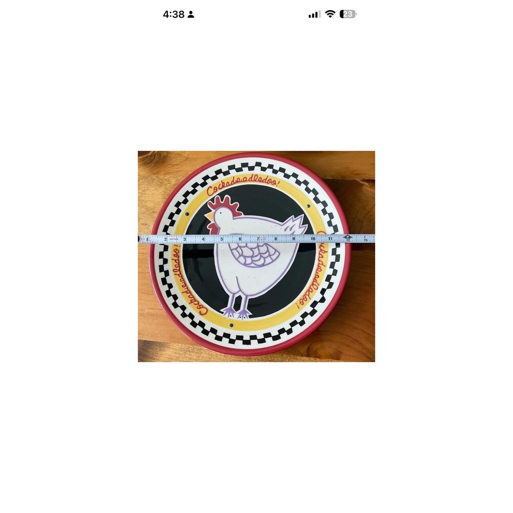 Becky Denny Rooster/Chicken "Cockadoodledoo" Plate 12" Dinner/Serving Plate - Picture 7 of 7